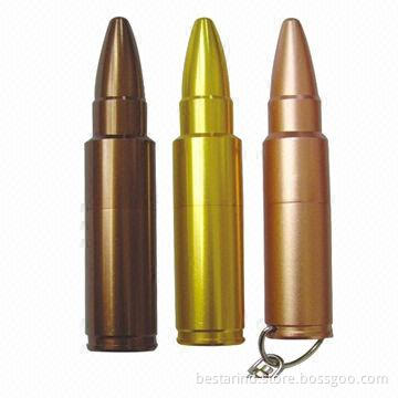 Promotional bullet USB drives, available in gold/silver/gun colors, customized colors/logos accepted